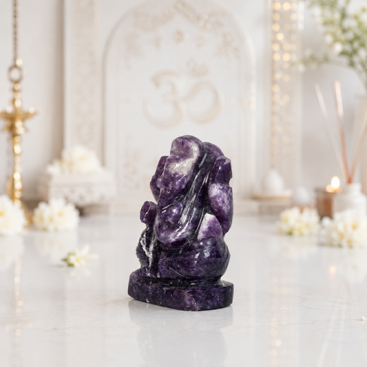 Natural Amethyst Ganesh Idol – Hand Carved Crystal Ganpati Statue for Home Temple