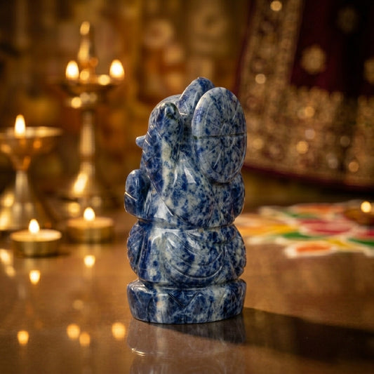 Deep Blue Lapis Lazuli Ganesh Idol – Natural Crystal Ganpati Statue for Home Temple