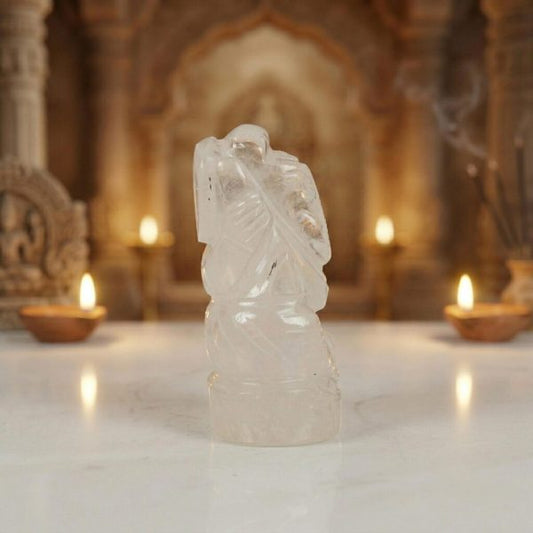 Natural Clear Quartz Ganesha Figurine – Handcrafted Crystal Decor Sculpture