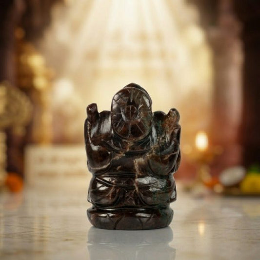 Natural Hessonite Ganesh Idol – Crystal Ganpati Statue for Home Temple Decor