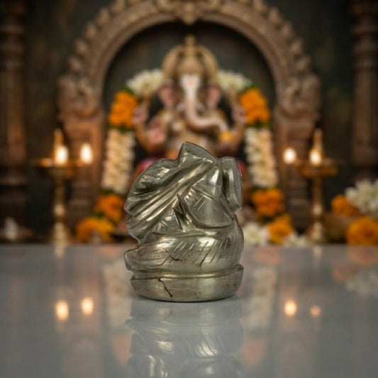 Natural Pyrite Ganesh Idol – Golden Crystal Ganpati Statue for Home Temple Decor
