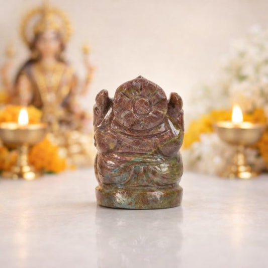 Natural Ruby (Corundum) Ganesh Idol – Hand Carved Crystal Ganpati Statue