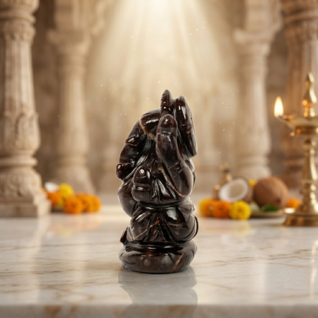 Natural Hessonite Ganesh Idol – Crystal Ganpati Statue for Home Temple Decor