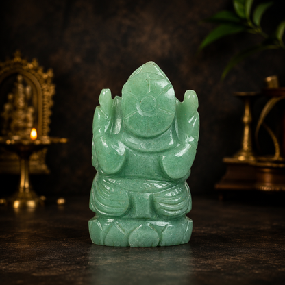Light Green Aventurine Ganesh Idol – Natural Crystal Decorative Statue for Home & Office