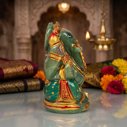 Natural Green Aventurine Ganesh Idol – Raw Crystal Ganpati Statue for Home Temple Decor