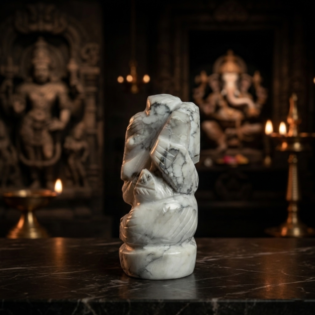 Natural Howlite Ganesh Idol – Hand Carved Crystal Ganpati Statue
