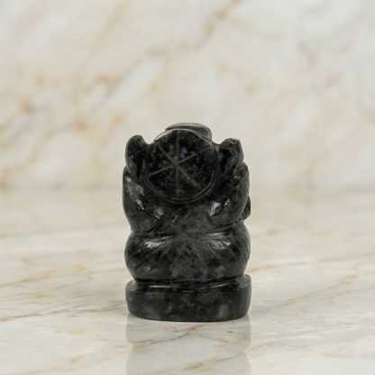 Natural Snowflake Obsidian Ganesh Idol – Crystal Ganpati Statue for Home Temple Decor