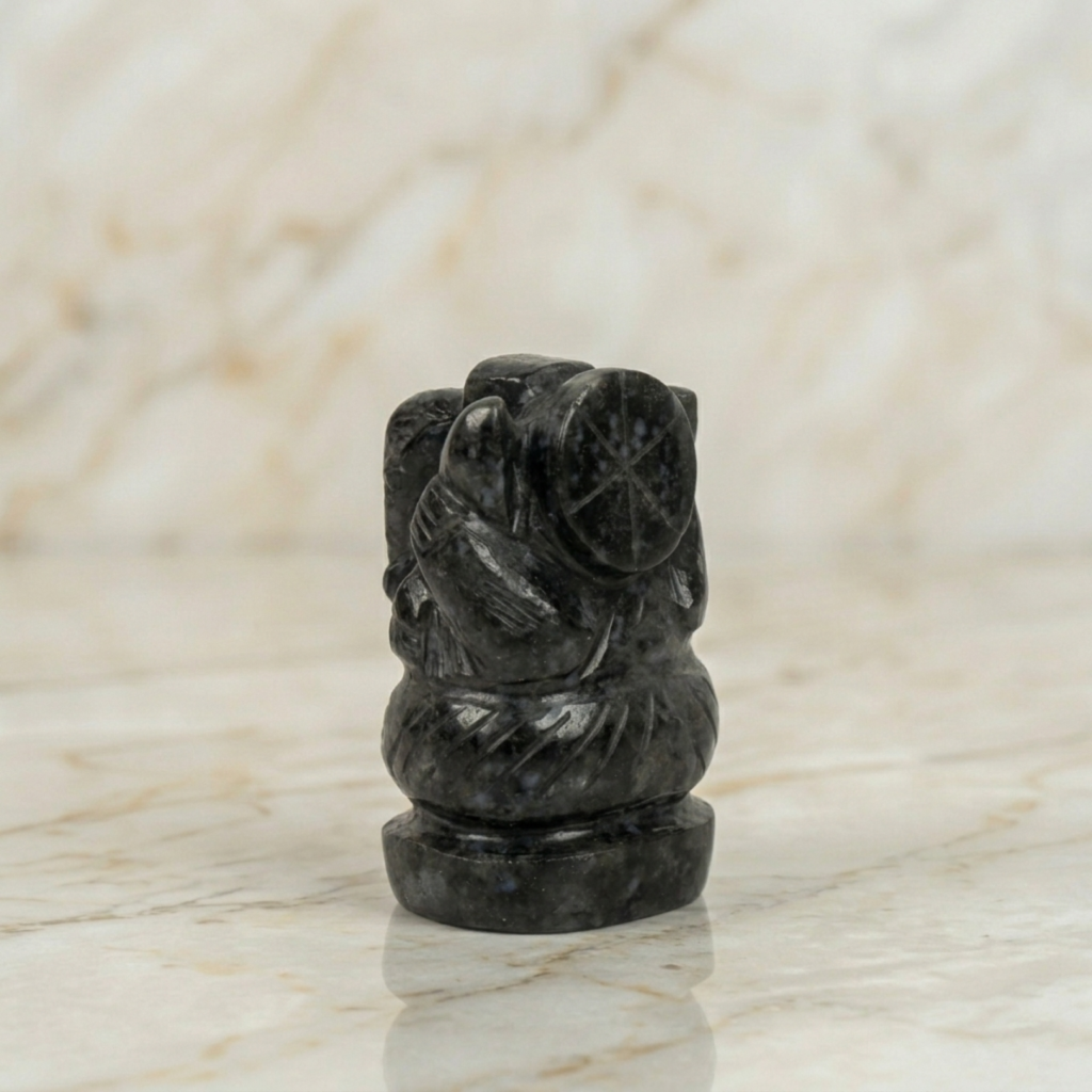 Natural Snowflake Obsidian Ganesh Idol – Crystal Ganpati Statue for Home Temple Decor
