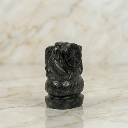 Natural Snowflake Obsidian Ganesh Idol – Crystal Ganpati Statue for Home Temple Decor