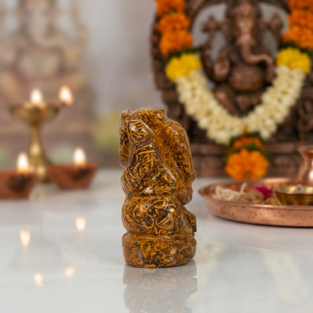 Natural Marium Jasper Ganesh Idol – Crystal Ganpati Statue for Home Decor