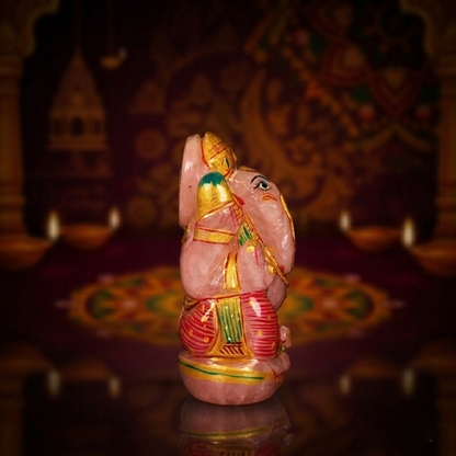 Natural Rose Quartz Ganesh Idol – Crystal Ganpati Statue for Home Temple Decor
