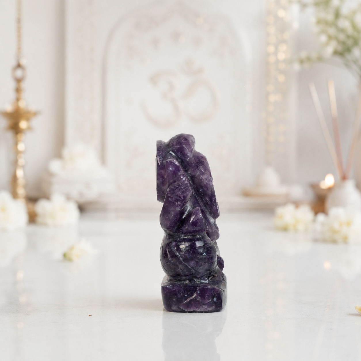 Natural Amethyst Ganesh Idol – Hand Carved Crystal Ganpati Statue for Home Temple