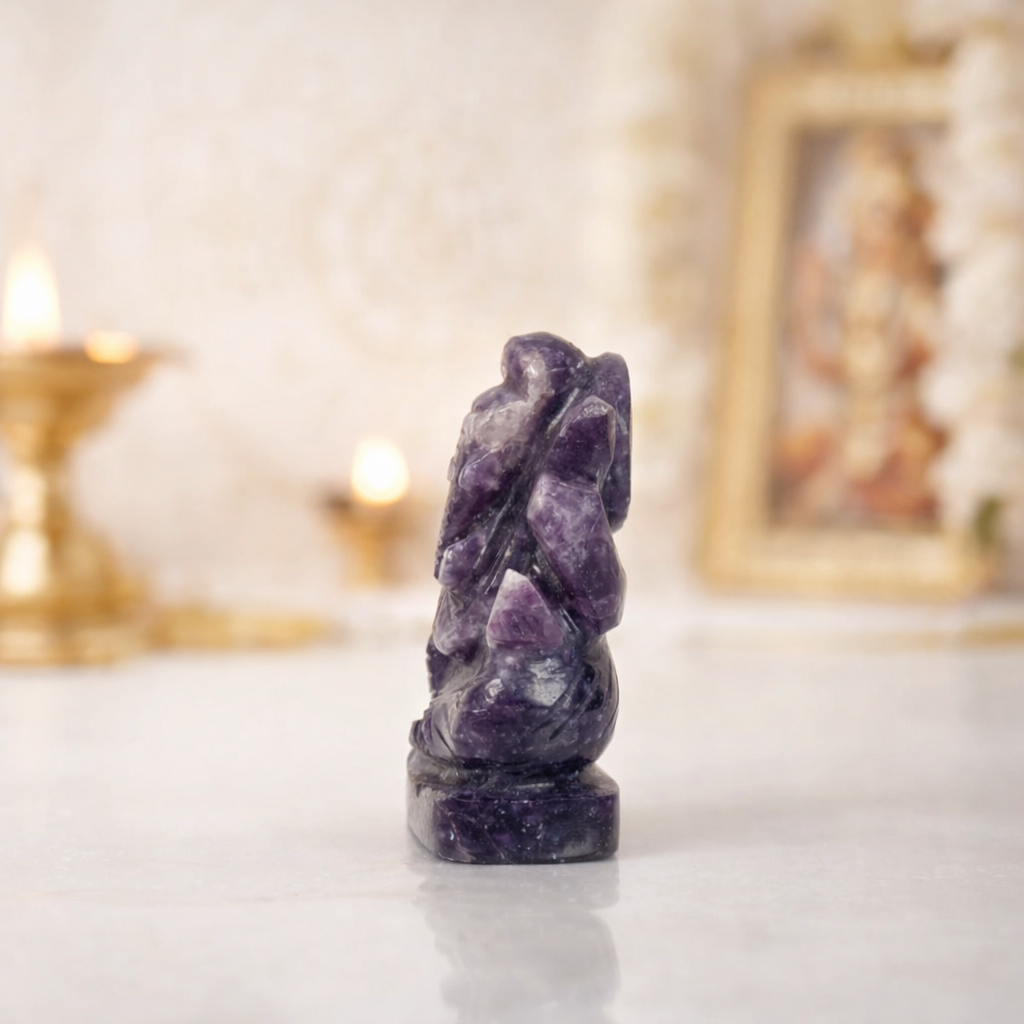 Natural Amethyst Ganesh Idol – Hand Carved Crystal Ganpati Statue for Home Temple