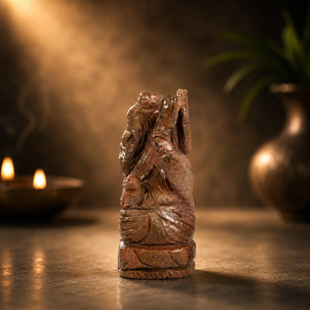 Natural Ruby Ganesh Idol – Hand Carved Crystal Ganpati Idol for Home Temple & Desk Decor