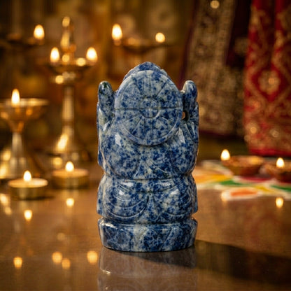 Deep Blue Lapis Lazuli Ganesh Idol – Natural Crystal Ganpati Statue for Home Temple