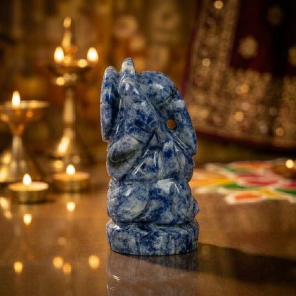 Deep Blue Lapis Lazuli Ganesh Idol – Natural Crystal Ganpati Statue for Home Temple