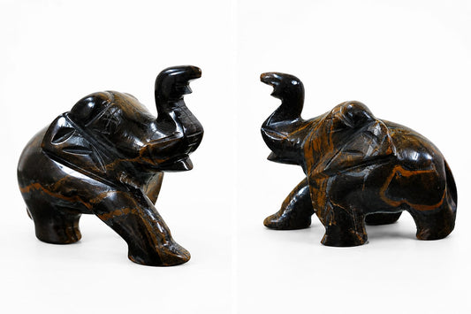 Tiger Eye Elephant Idol - Natural Crystal Decorative Figurine for Home & Office