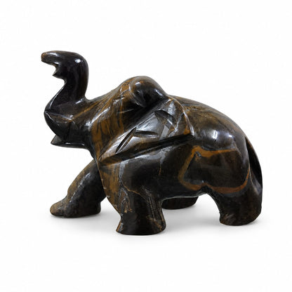 Tiger Eye Elephant Idol - Natural Crystal Decorative Figurine for Home & Office
