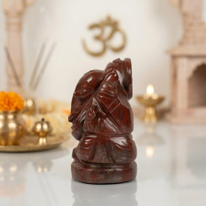 Natural Bloodstone Ganesh Idol – Raw Crystal Ganpati Statue for Home Temple Decor