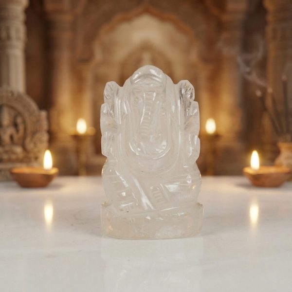 Natural Clear Quartz Ganesha Figurine – Handcrafted Crystal Decor Sculpture