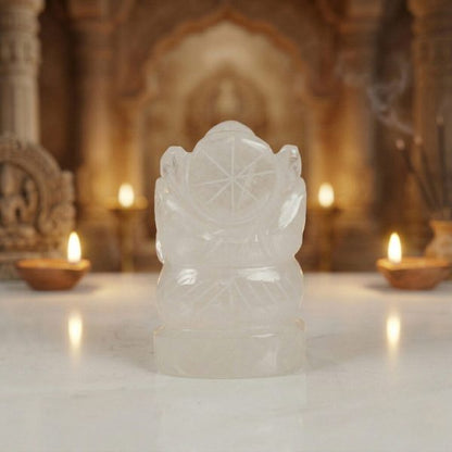 Natural Clear Quartz Ganesha Figurine – Handcrafted Crystal Decor Sculpture
