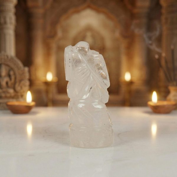 Natural Clear Quartz Ganesha Figurine – Handcrafted Crystal Decor Sculpture