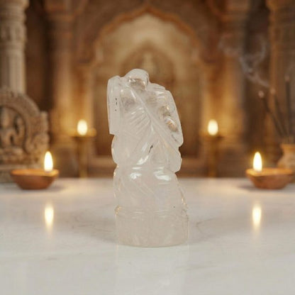 Natural Clear Quartz Ganesha Figurine – Handcrafted Crystal Decor Sculpture