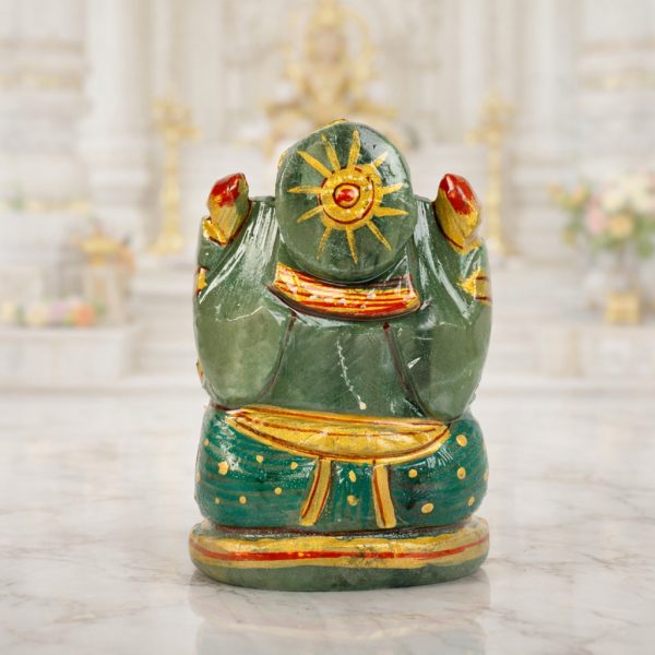 Natural Green Aventurine Ganesh Idol – Raw Crystal Ganpati Statue for Home Temple Decor