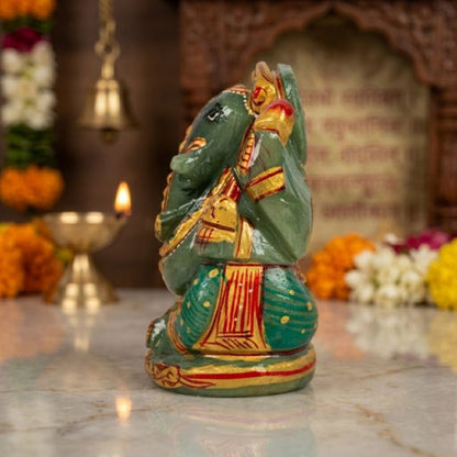 Natural Green Aventurine Ganesh Idol – Raw Crystal Ganpati Statue for Home Temple Decor