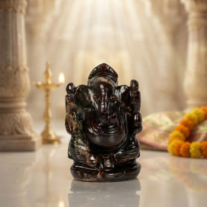 Natural Hessonite Ganesh Idol – Crystal Ganpati Statue for Home Temple Decor