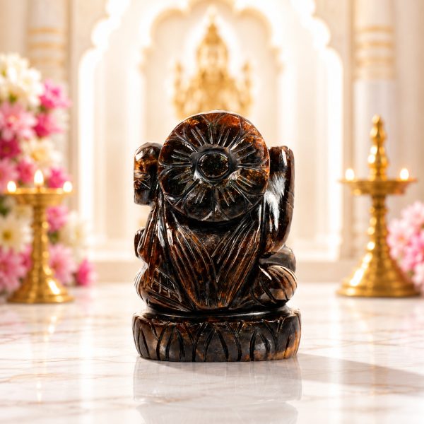 Natural Hessonite Goddess Saraswati Idol – Hand Carved Crystal Statue for Study Desk, Bookshelf & Décor