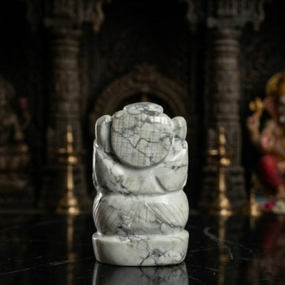 Natural Howlite Ganesh Idol – Hand Carved Crystal Ganpati Statue