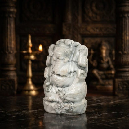 Natural Howlite Ganesh Idol – Hand Carved Crystal Ganpati Statue