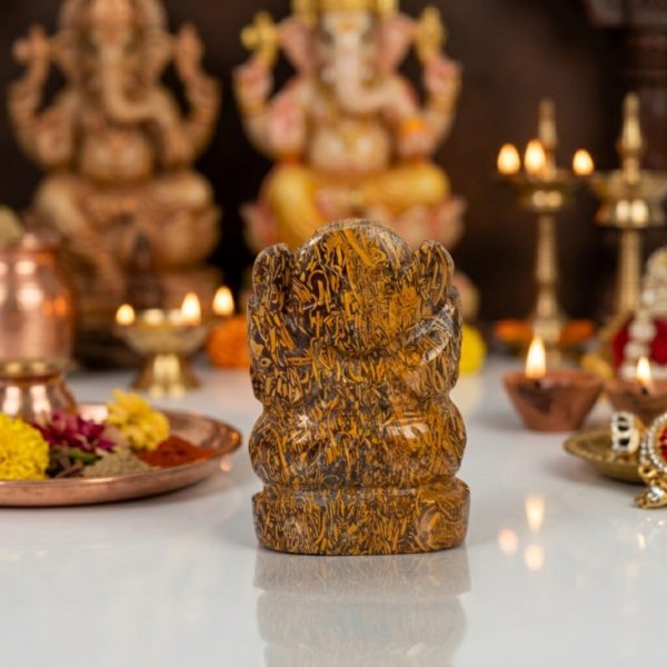 Natural Marium Jasper Ganesh Idol – Crystal Ganpati Statue for Home Decor