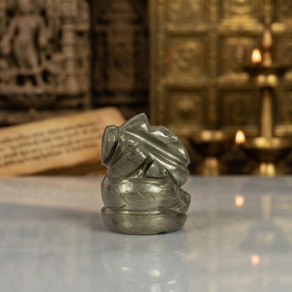 Natural Pyrite Ganesh Idol – Golden Crystal Ganpati Statue for Home Temple Decor