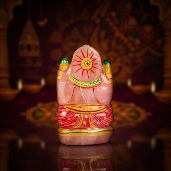 Natural Rose Quartz Ganesh Idol – Crystal Ganpati Statue for Home Temple Decor