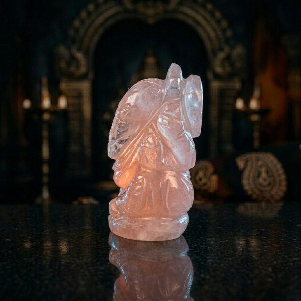 Natural Rose Quartz Ganesh Idol – Raw Crystal Ganpati Statue for Home Temple Decor