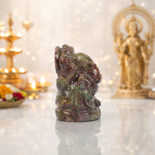 Natural Ruby (Corundum) Ganesh Idol – Hand Carved Crystal Ganpati Statue
