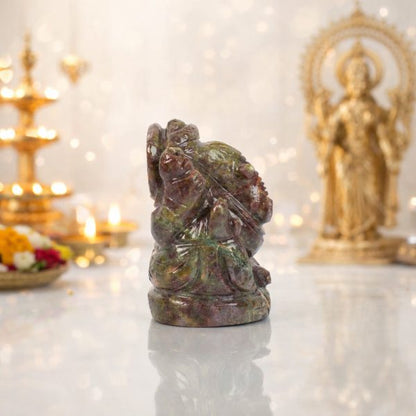 Natural Ruby (Corundum) Ganesh Idol – Hand Carved Crystal Ganpati Statue