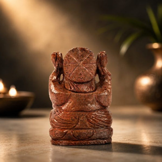 Natural Ruby Ganesh Idol – Hand Carved Crystal Ganpati Idol for Home Temple & Desk Decor