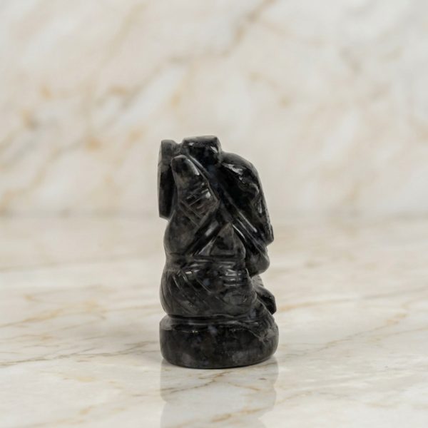 Natural Snowflake Obsidian Ganesh Idol – Crystal Ganpati Statue for Home Temple Decor