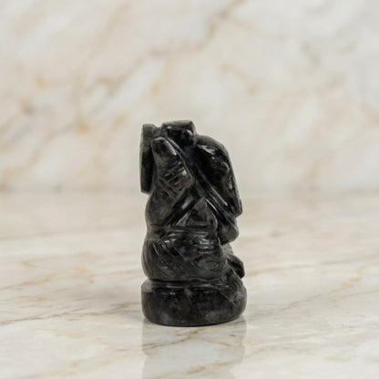 Natural Snowflake Obsidian Ganesh Idol – Crystal Ganpati Statue for Home Temple Decor