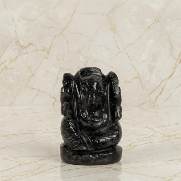 Natural Snowflake Obsidian Ganesh Idol – Crystal Ganpati Statue for Home Temple Decor