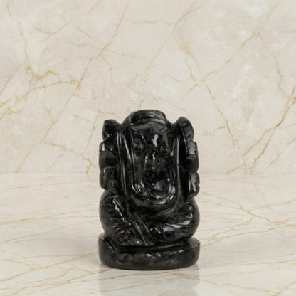Natural Snowflake Obsidian Ganesh Idol – Crystal Ganpati Statue for Home Temple Decor