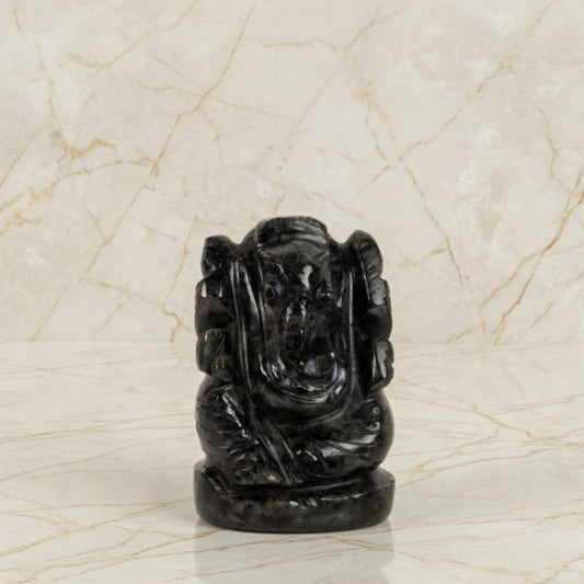 Natural Snowflake Obsidian Ganesh Idol – Crystal Ganpati Statue for Home Temple Decor