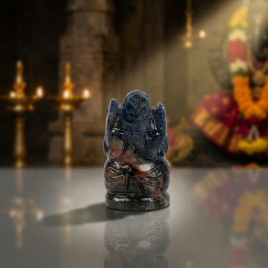 Premium Lapis Lazuli Ganesha Idol – Natural Blue Crystal Ganesh Statue for Home Temple