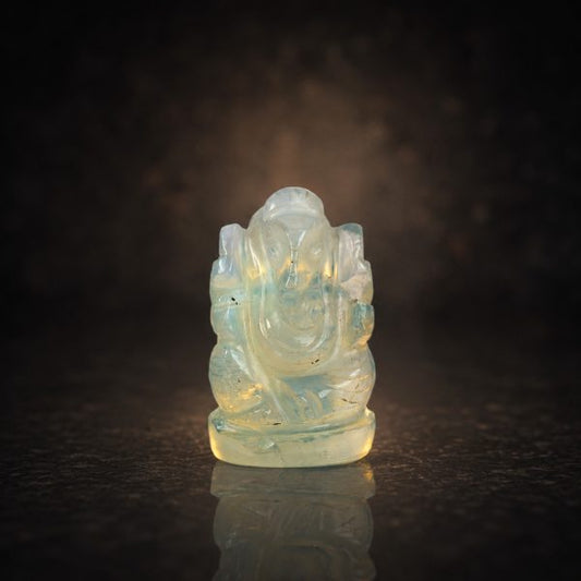 Synthetic Opal Ganesh Idol – Elegant Crystal Ganpati Statue for Home Temple & Desk Decor